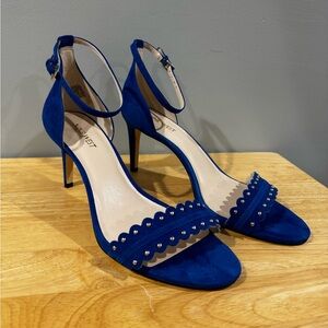 Nine West “Idrina” Blue Suede Open Toe Dress Heel (Size 10M)